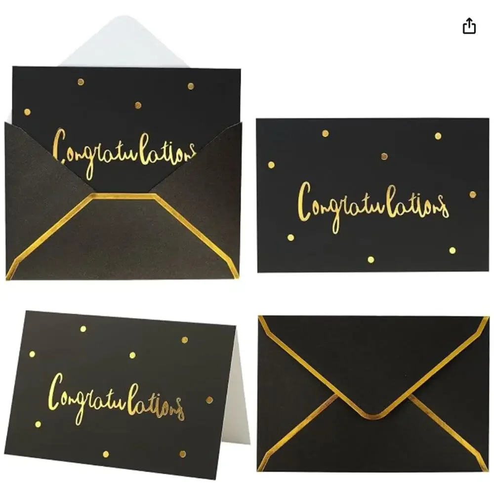 36 PK Gold and Black Congratulations Cards with Envelopes, Congrats Card
